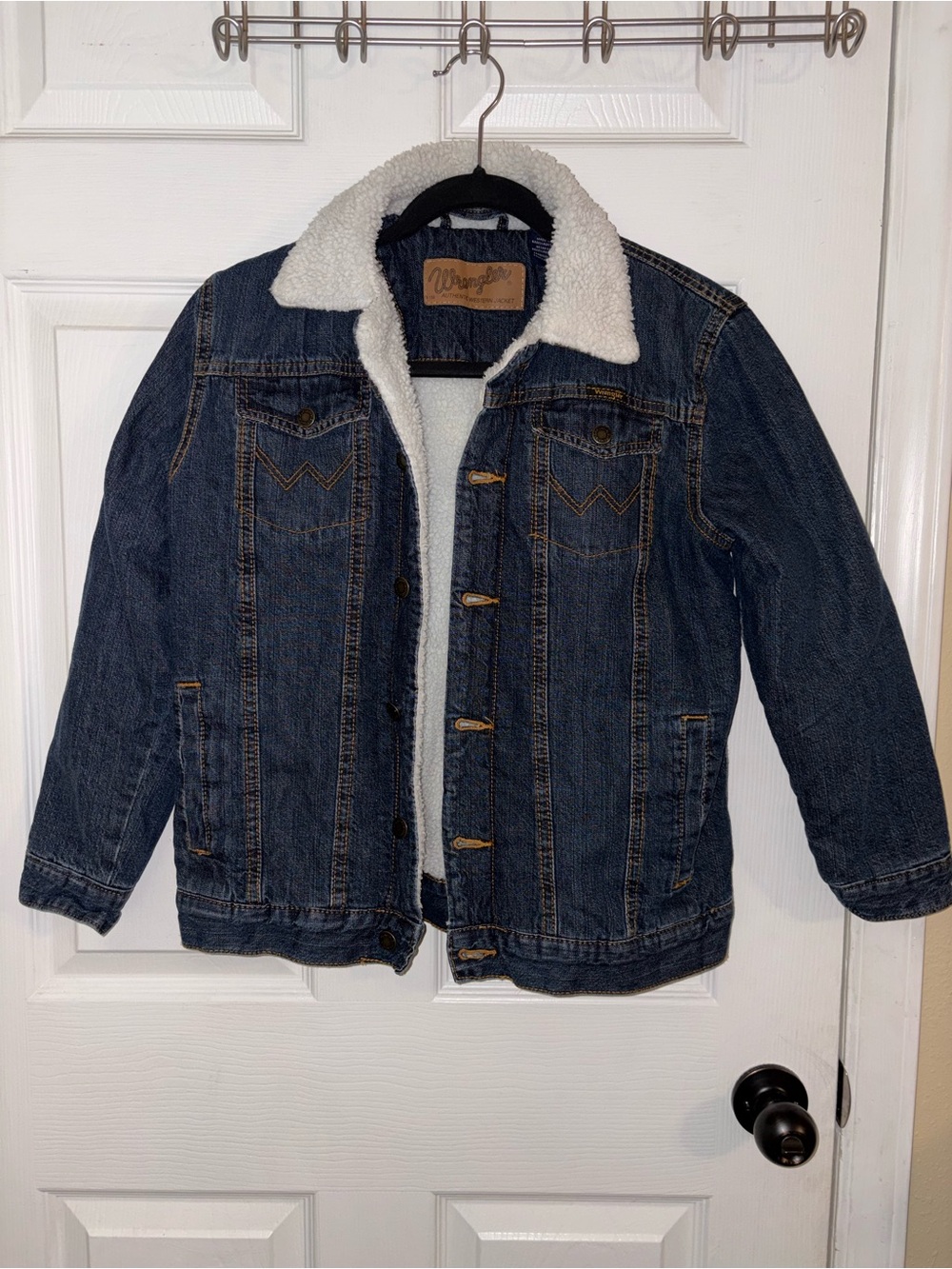 Wrangler Woman’s Navy Denim Sherpa-Lined Jacket